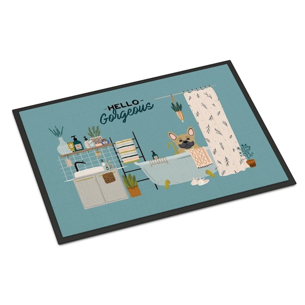 Carolines Treasures 18 x 27 in. Cream French Bulldog in Bathtub Indoor or Outdoor Mat CK7432MAT - main